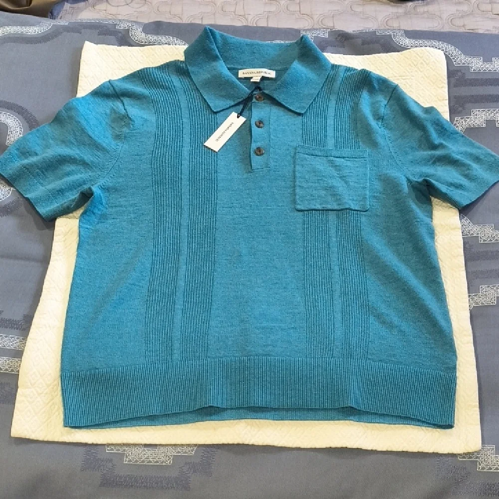 Banana Republic Linen-Cotton Ribbed Sweater Button Placket Polo